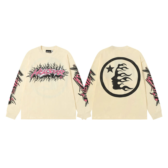 Hellstar Cream Flame Face Logo Long Sleeve Tee Hover Image