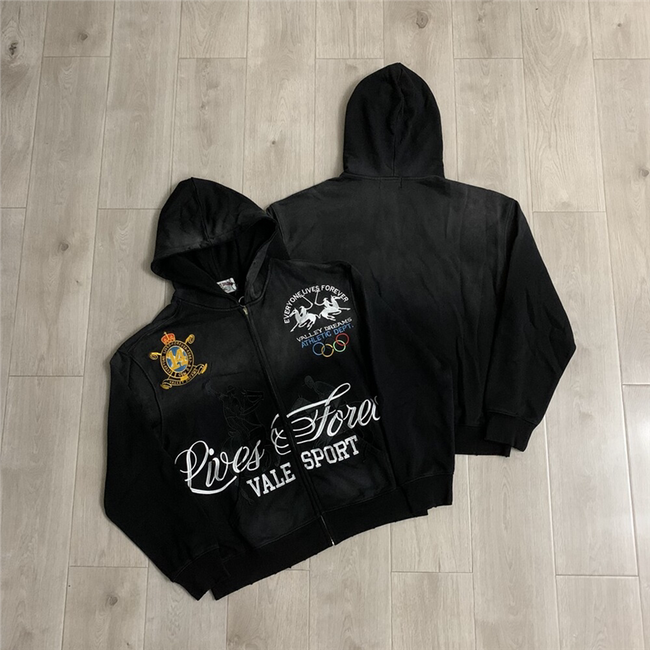 VALEFOREVER Black Vintage Crest Graphic Zip Up Hoodie Hover Image