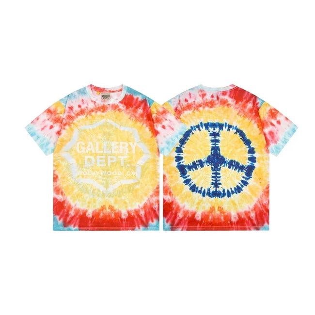 Gallery Dept. Sunburst Tie-Dye Peace Sign Short Sleeve T-Shirt - Red/Yellow/White Hover Image