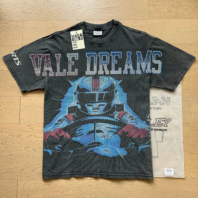 VALEFOREVER Black Washed Valley Dreams Masked Warrior Retro Graphic T-Shirt Hover Image