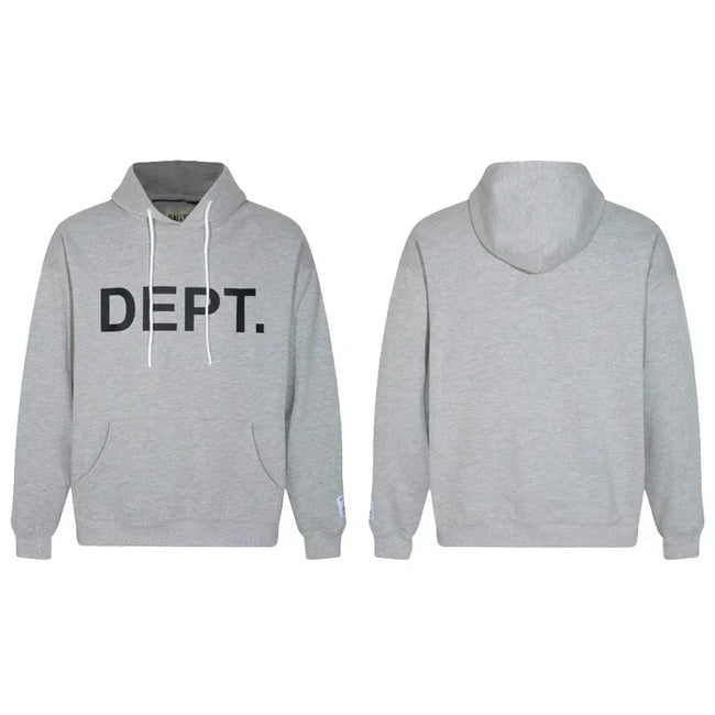Gallery Dept. Grey Hoodie – Classic “DEPT.” Black Print Hover Image