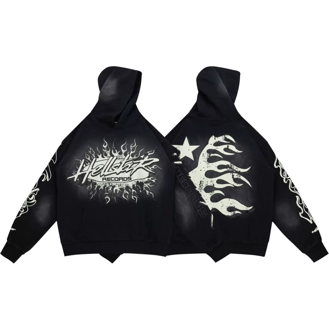 HELLSTAR Black Vintage Flame Star Hoodie