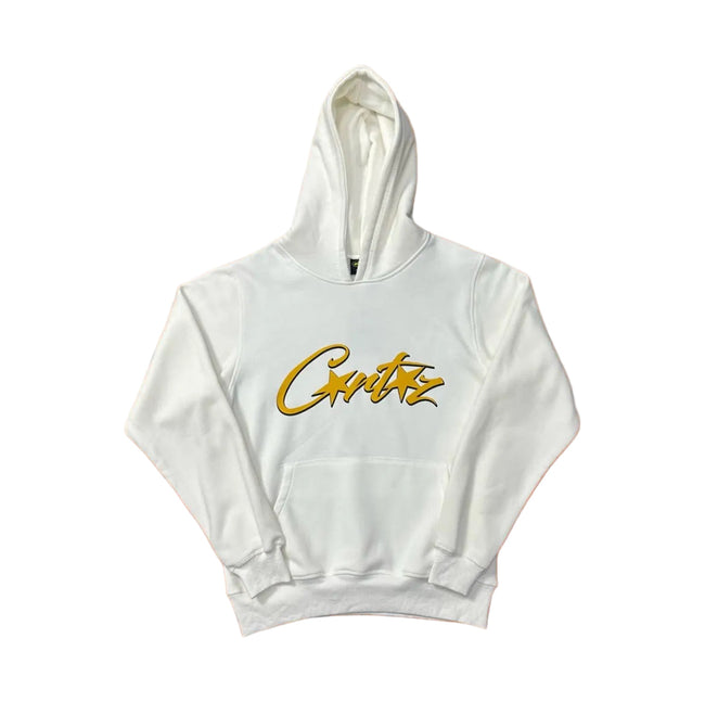 White Script Logo Hoodie – Oversized Streetwear Pullover Sweatshirt Hover Image