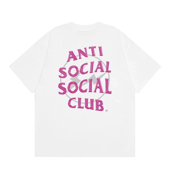 Anti Social Social Club Pink Lightning Circle Logo T-Shirt - White Hover Image