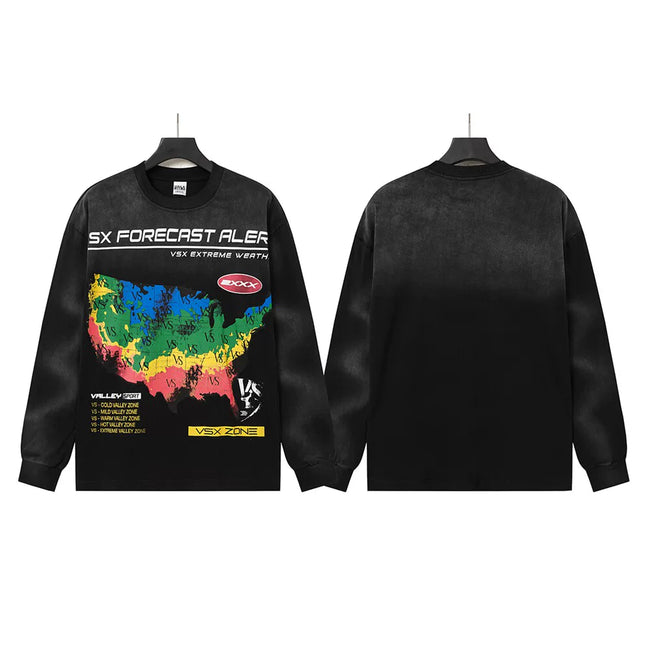 VALLEYDREAM Black US Map Retro Print Long Sleeve Tee Hover Image