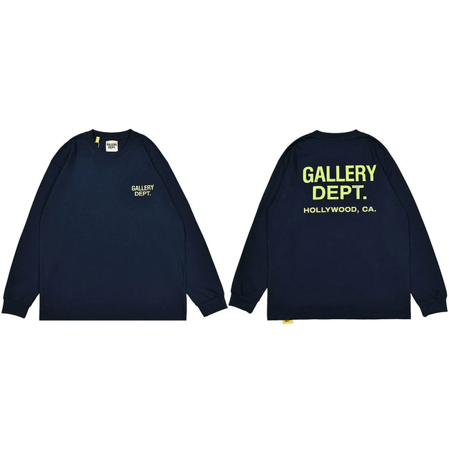 Gallery Dept. Hollywood Logo Long Sleeve T-Shirt - Dark Navy/Neon Yellow Hover Image