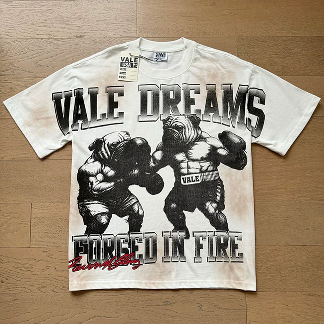 VALEFOREVER White Boxing Fighter Forged In Fire Retro Graphic Short Sleeve T-Shirt Hover Image