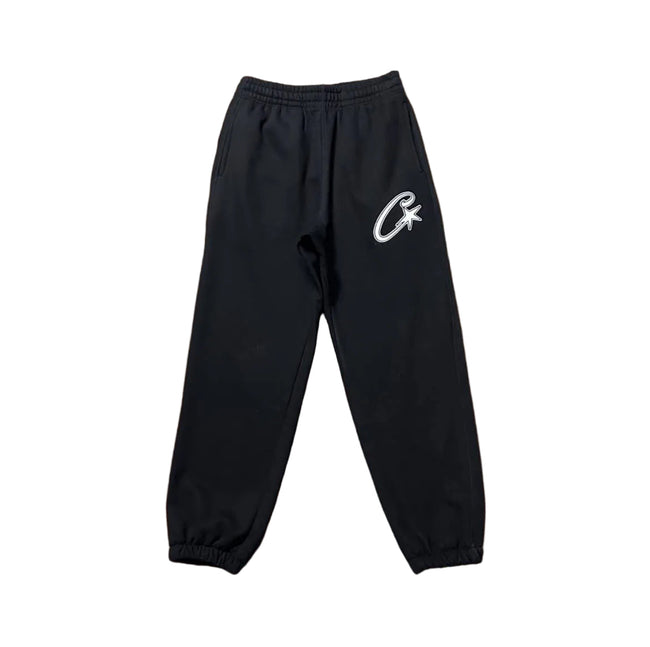 Black Script Logo Sweatpants – Oversized Streetwear Joggers Hover Image