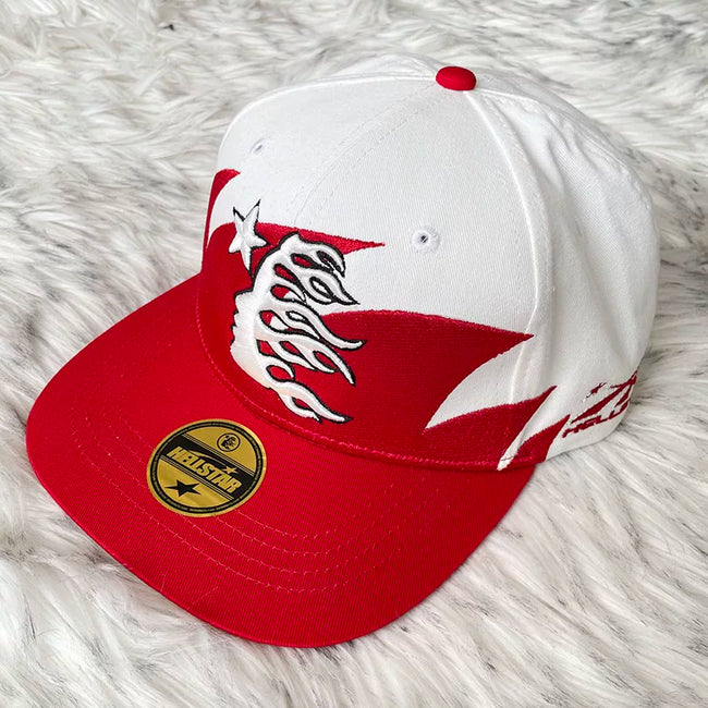 Hellstar White Red Split Color Flame Flat Brim Cap Hover Image