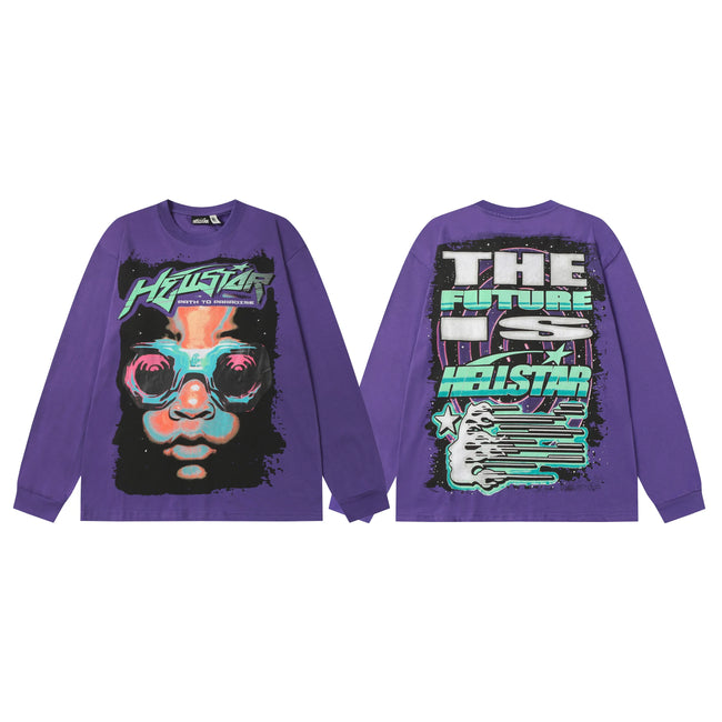 Hellstar Purple Colorful Face Graphic Long Sleeve Tee Hover Image