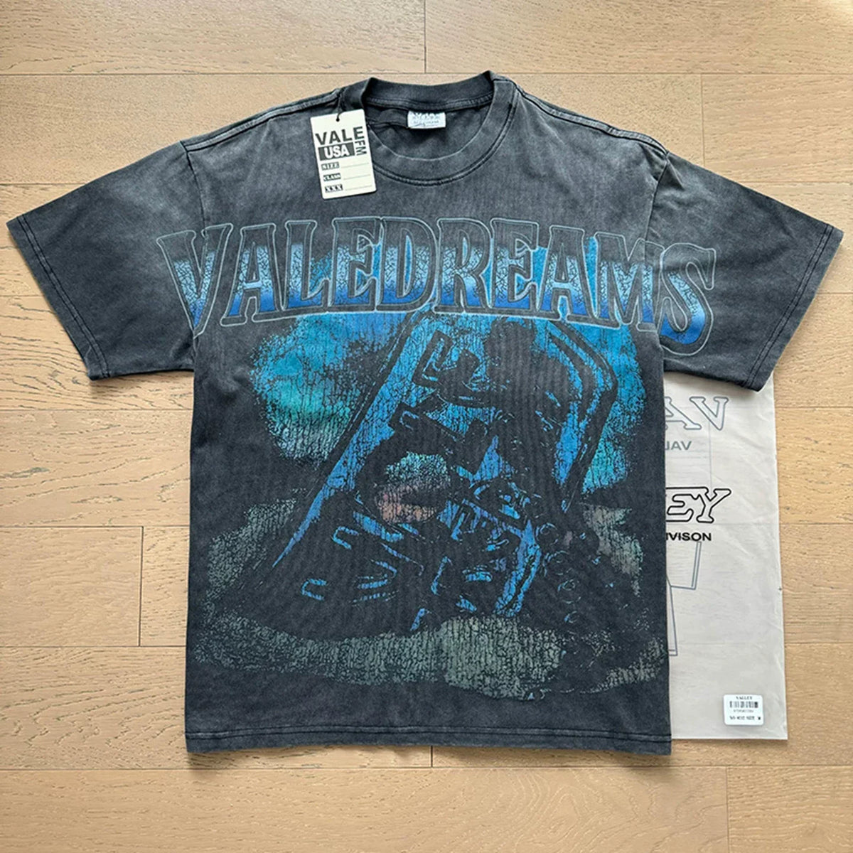 VALEFOREVER Black Washed Vale Dreams Racing Retro Graphic T-Shirt