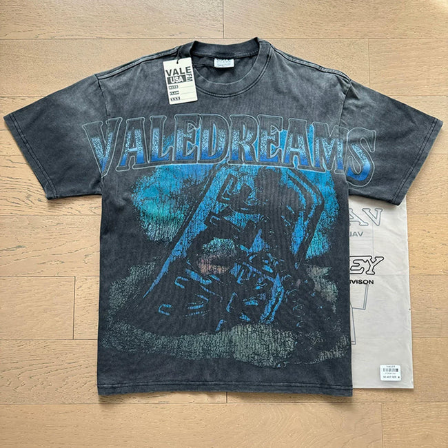 VALEFOREVER Black Washed Vale Dreams Racing Retro Graphic T-Shirt Hover Image