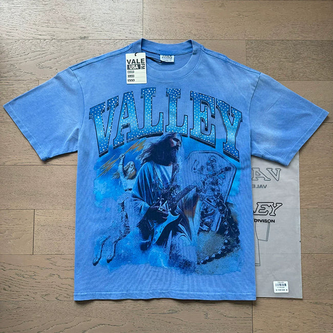 VALEFOREVER Blue Washed Valley Dreams Hip Hop Portrait Retro Graphic T-Shirt Hover Image
