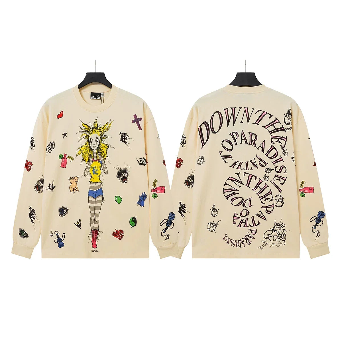 Hellstar Cream Cartoon Doodle Long Sleeve Top