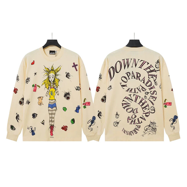 Hellstar Cream Cartoon Doodle Long Sleeve Top Hover Image