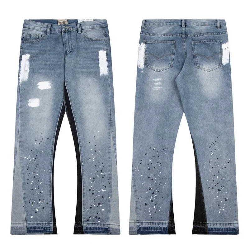Gallery Dept. Contrast Side Panel Paint Splatter & Distressed Denim Jeans