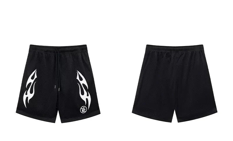 Hellstar Black Flame Print Shorts