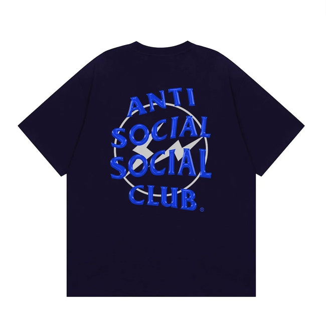 Anti Social Social Club Blue Lightning Circle Logo T-Shirt - Navy Blue Hover Image