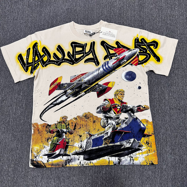 VALEFOREVER Cream Retro Rocket Space Warrior Sci-Fi Graphic Short Sleeve T-Shirt Hover Image