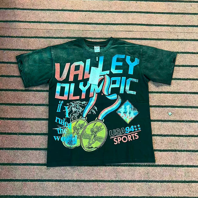 Valleydream Dark Green Valley Olympic Retro Sports Graphic T-Shirt Hover Image