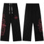 Black Graphic Straight-Leg Sweatpants | Red Letter Streetwear Pants with Side Print Detail