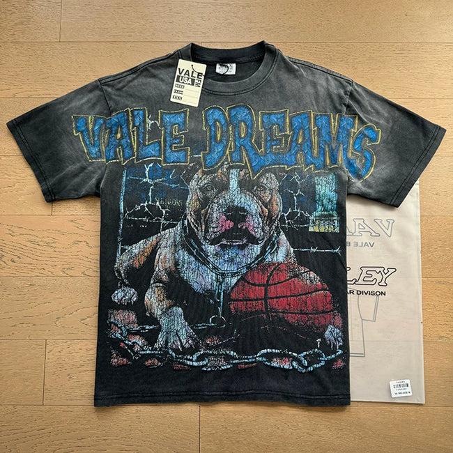 VALEFOREVER Black Washed Vale Dreams Pitbull Basketball Vintage Graphic T-Shirt Hover Image