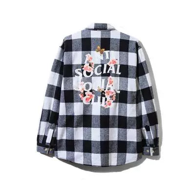 Anti Social Social Club Cherry Blossom Plaid Flannel Shirt - Black/White Hover Image