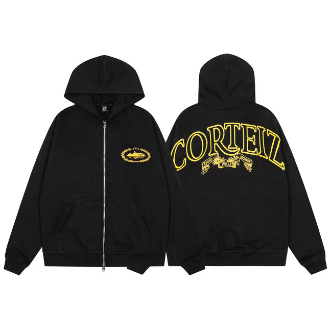 Black Graphic Zip-Up Hoodie | Premium Streetwear Hoodie with Bold Back Lettering Hover Image