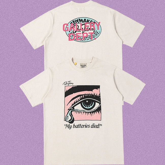 Gallery Dept. Crying Eye "My batteries died" Short Sleeve T-Shirt - Cream Hover Image