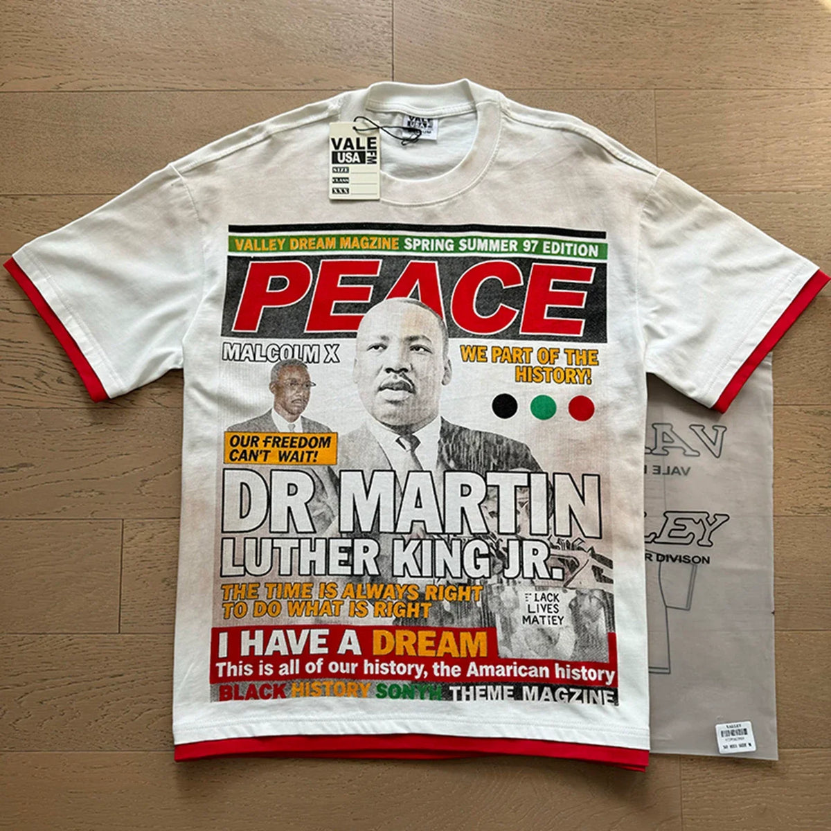VALEFOREVER White Martin Luther King Peace I Have A Dream Retro Graphic T-Shirt