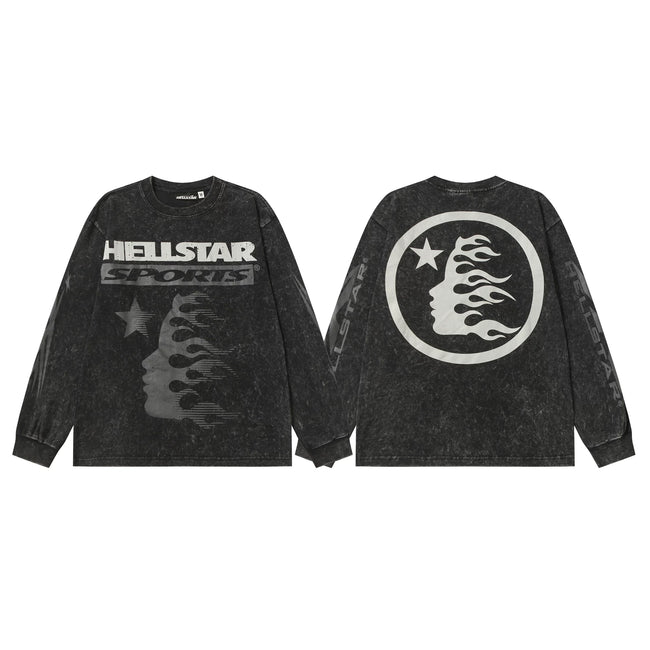 Hellstar Black Sports Flame Portrait Long Sleeve Tee Hover Image
