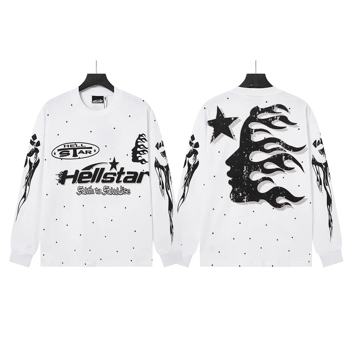 Hellstar White Hole Burn Flame Face Long Sleeve Shirt