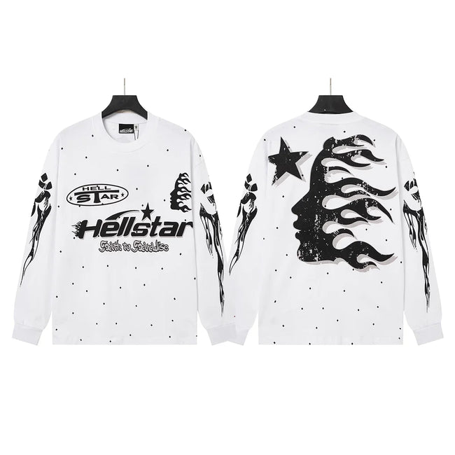 Hellstar White Hole Burn Flame Face Long Sleeve Shirt Hover Image
