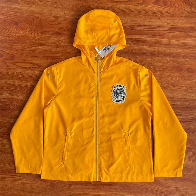 SAINT VANITY Embroidered Rivet Sports Style Casual Windbreaker - Yellow Hover Image