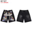 VALEFOREVER Black Denim Shorts with Multi Patch Logo & Rhinestone Print