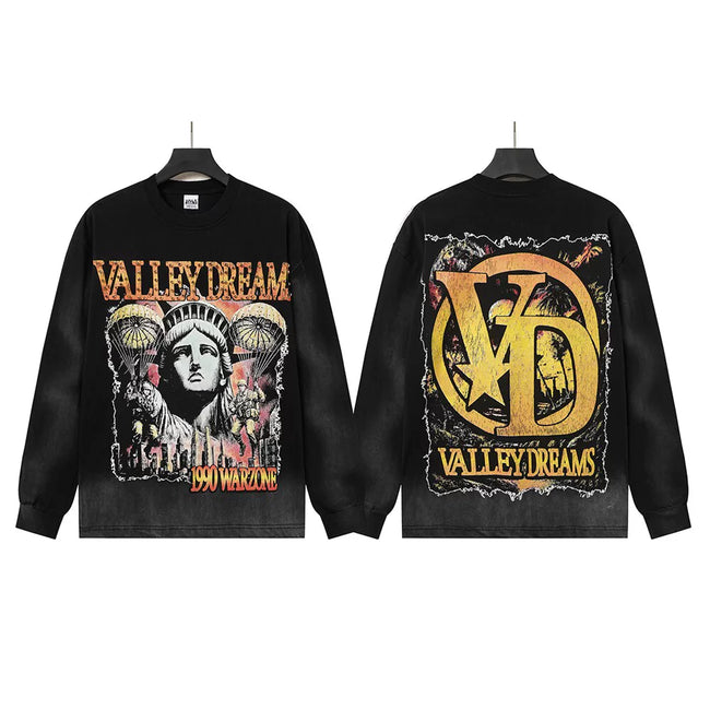 VALLEYDREAM Black Statue Portrait & VD Logo Vintage Long Sleeve Tee Hover Image