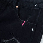 Gallery Dept. Distressed Paint Splatter Black Denim Shorts