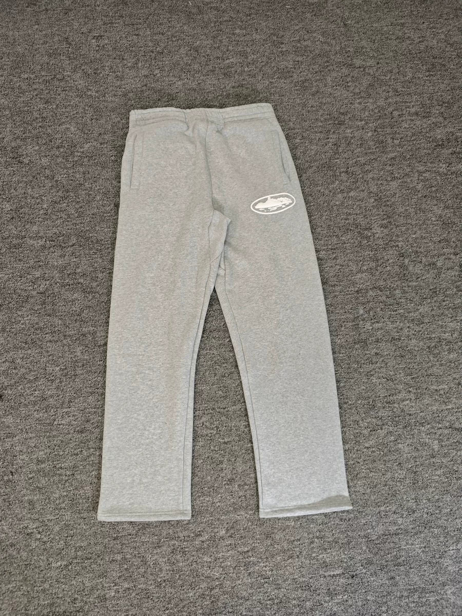 Light Gray Straight-Leg Sweatpants | Minimalist Streetwear Pants with Logo Detail