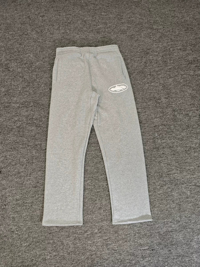 Light Gray Straight-Leg Sweatpants | Minimalist Streetwear Pants with Logo Detail Hover Image