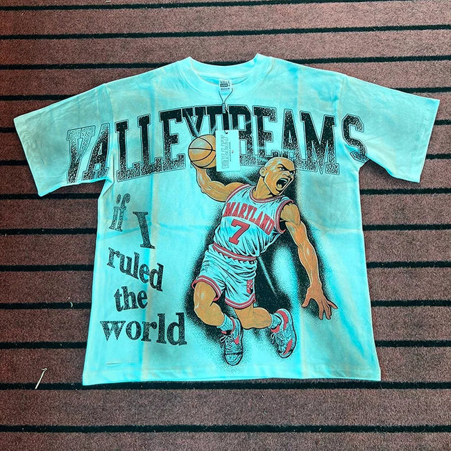 Valleydream Cyan Basketball Player Retro Portrait Vintage T-Shirt Hover Image