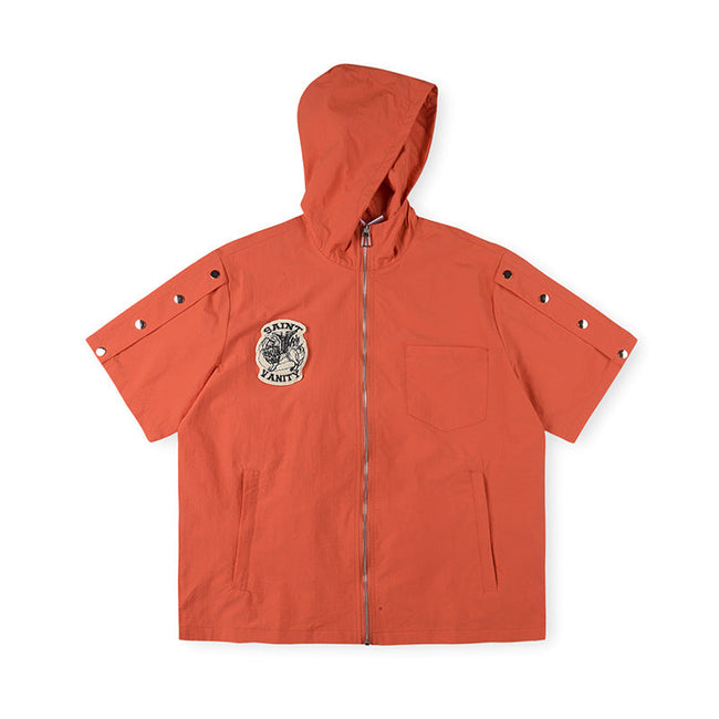 SAINT VANITY Short-Sleeve Full-Zip Hooded Jacket with Snap Sleeves - Orange Hover Image