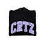 Title: Corteiz “CRTZ” Black Hoodie — Bold Purple Lettering on Classic Streetwear Silhouette
