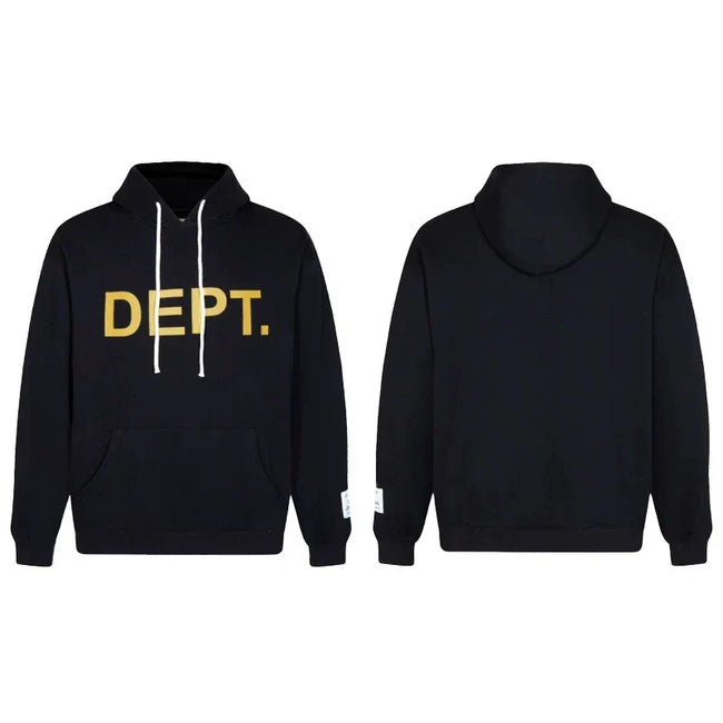 Gallery Dept. Black Hoodie – Bold “DEPT.” Gold Print Hover Image