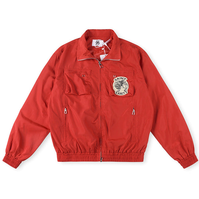 Saint Vanity Multi-Pocket Utility Zip Jacket - Red Hover Image