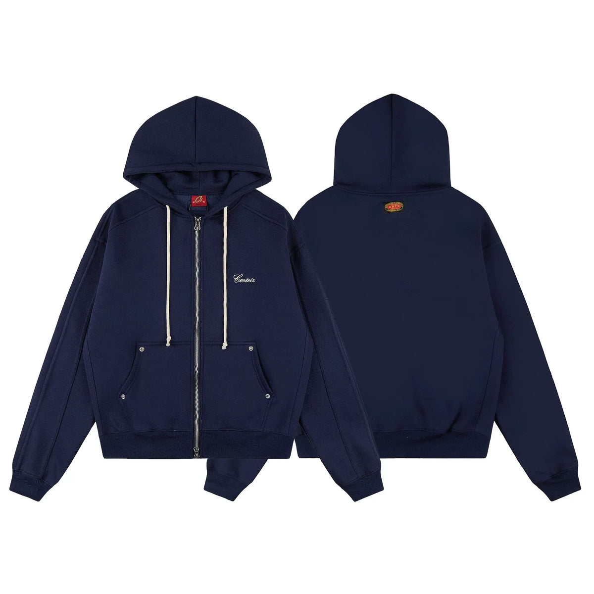 Navy Blue Zip-Up Hoodie | Minimalist Streetwear Hoodie with Premium Logo Detail