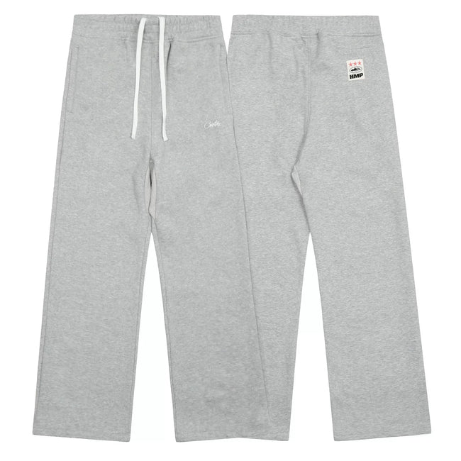 Light Gray Minimalist Straight-Leg Sweatpants | Casual Streetwear Pants with Logo Detail Hover Image
