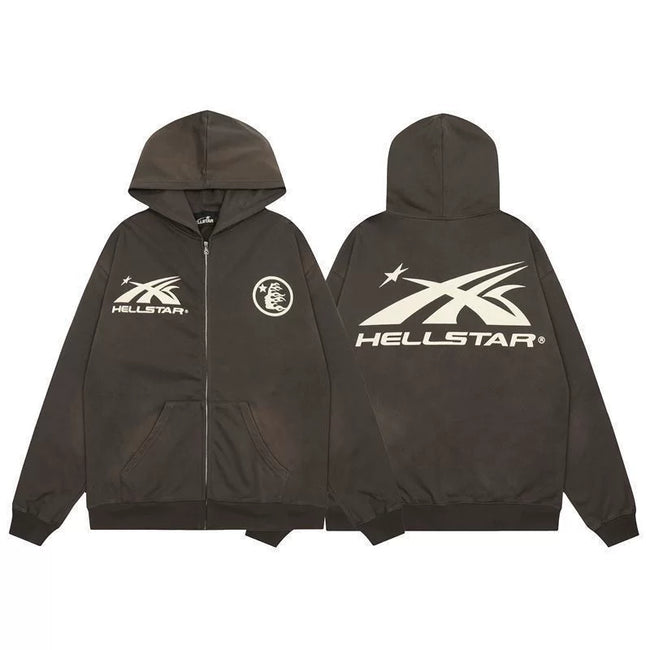 Hellstar Brown Washed Zip Up Hoodie Hover Image
