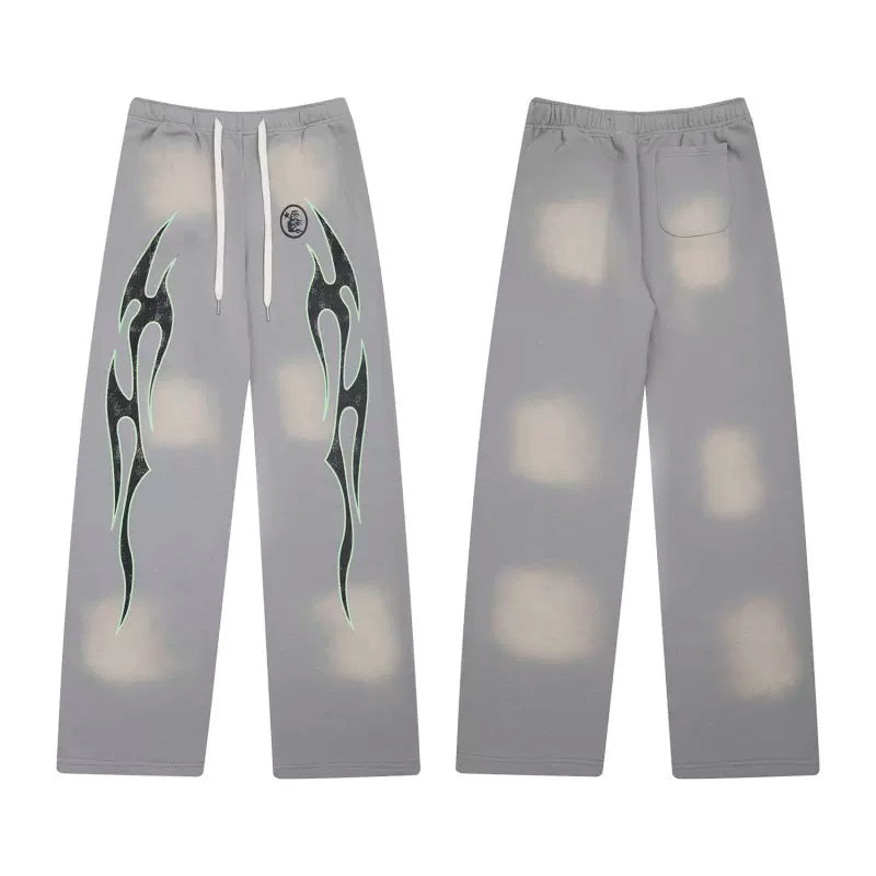 Hellstar Grey Green Flame Sweatpants