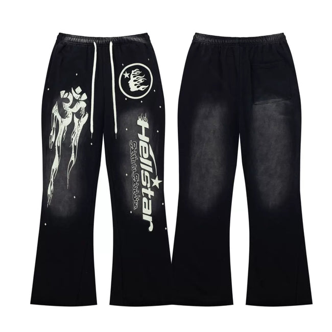 HELLSTAR Black Flared Flame Graphic Sweatpants Hover Image