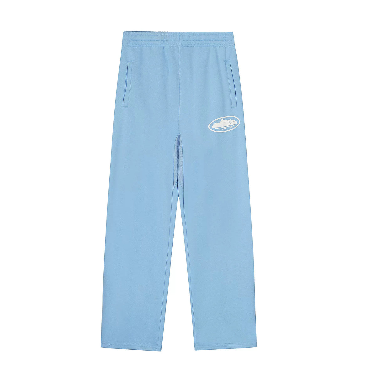 Sky Blue Straight-Leg Sweatpants | Minimalist Streetwear Pants with Logo Detail
